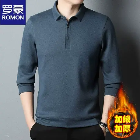 罗蒙加绒加厚Polo衫男士春秋冬季商务休闲保暖柔顺亲肤打底衫上衣图片