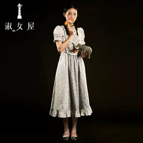 淑女屋旗舰店2022新款花花布公主拼接宫廷感泡泡袖连衣裙图片