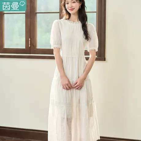 茵曼官方旗舰店短袖连衣裙2023女装新款高腰长裙中长款夏天莲衣裙图片