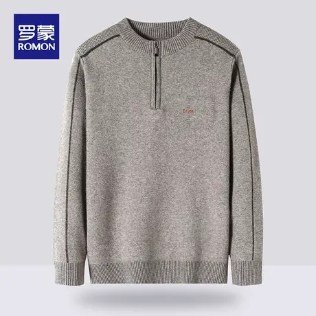 罗蒙男士时尚休闲针织衫2023春秋新款半高拉链领中年打底保暖毛衣图片