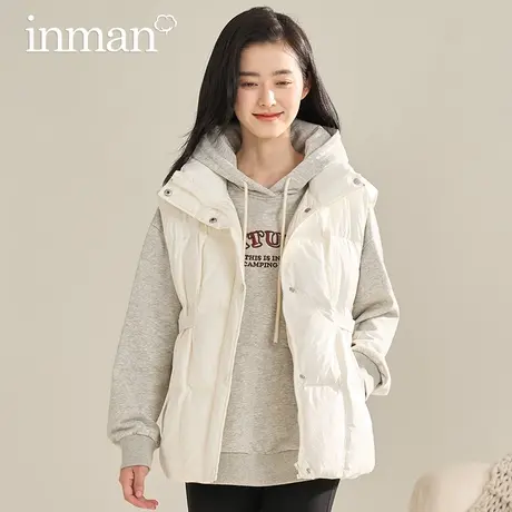 茵曼旗舰店清仓反季羽绒服马甲女冬季收腰抽绳白鸭绒背心马夹外套图片