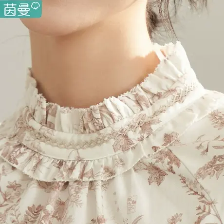 茵曼官方旗舰店女装2023秋季新款法式碎花长袖衬衫上衣衬衣宫廷风图片