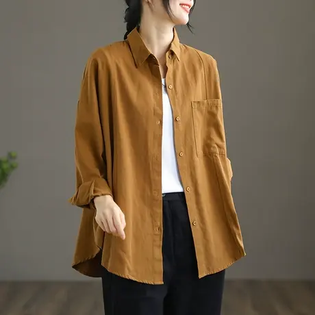 dza 秋季休闲女士衬衫长袖外套2023新款宽松白色衬衣开衫大码上衣商品大图