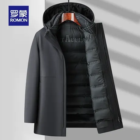 【鹅绒】罗蒙冬季新款脱卸内胆羽绒服男一衣多穿纯色连帽爸爸外套图片