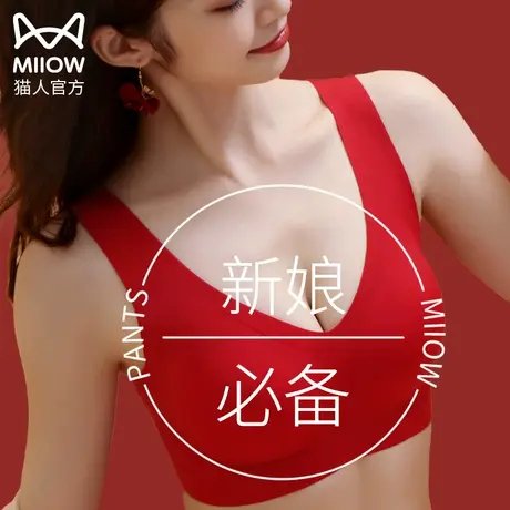 猫人结婚新娘红内衣内裤本命年女龙年套装大胸显小聚拢防下垂文胸图片