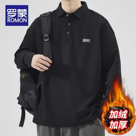 罗蒙加绒加厚polo卫衣男士冬季翻领长袖上衣秋冬款保暖内搭打底衫图片