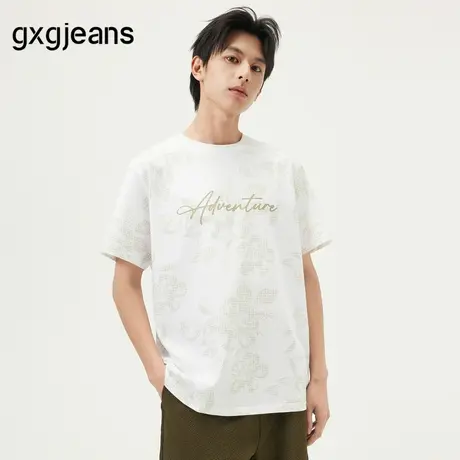 gxg.jeans男装  白色满印花卉潮流时尚宽松短袖T恤上衣男25夏新品图片