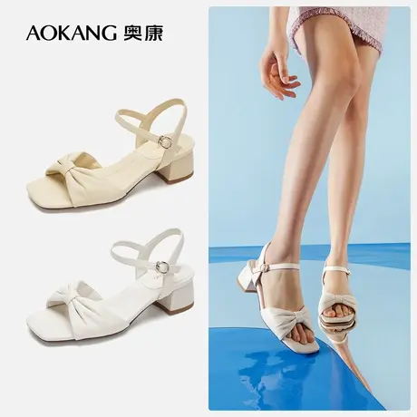 【门店发货】奥康女鞋 新款露趾舒适柔软坡跟一字带凉鞋图片