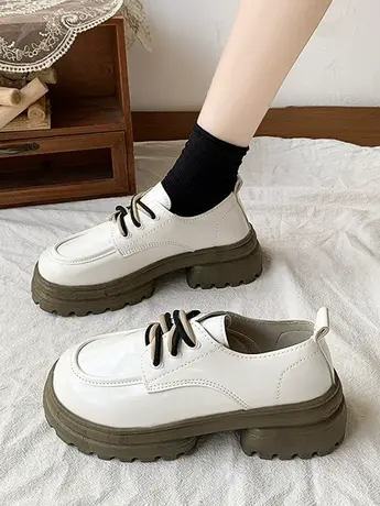 法式高级感配裙子小皮鞋女2023春秋新款英伦风百搭厚底一脚蹬单鞋商品大图