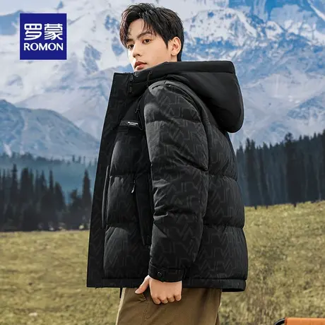 罗蒙反季拼色羽绒服男短款2025新款冬季连帽加厚保暖男装防风外套商品大图