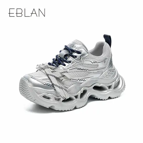 EBLAN/伊伴银色老爹鞋女2025新款春季厚底增高运动鞋百搭休闲鞋商品大图