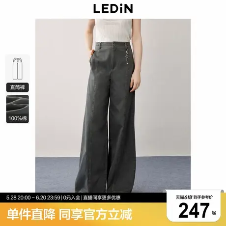 乐町宽松直筒阔腿裤春秋新款长裤休闲百搭韩系芭蕾水洗感女裤子商品大图