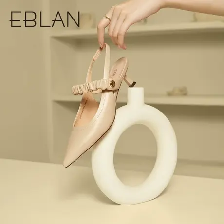 伊伴2023夏季新款女鞋时装凉鞋小羊皮酒杯跟高跟尖头法式后空单鞋商品大图