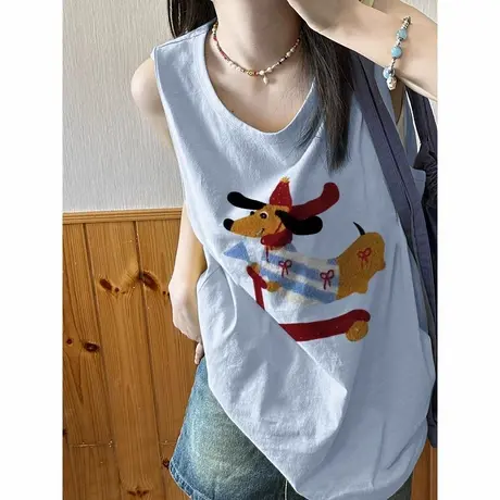 纯棉吊带背心无袖t恤女夏设计感小众外穿宽松篮球服港风挂脖上衣图片