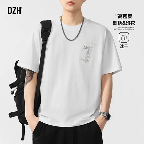 男士上衣男装夏白色速干t恤男2025新款潮男衣服男款印花刺绣短袖商品大图