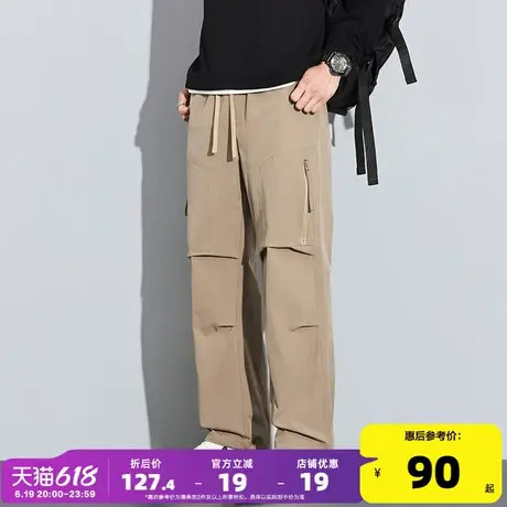唐狮2025春夏季新款男休闲长裤工装裤帅气伞兵裤宽松褶皱直筒裤商品大图