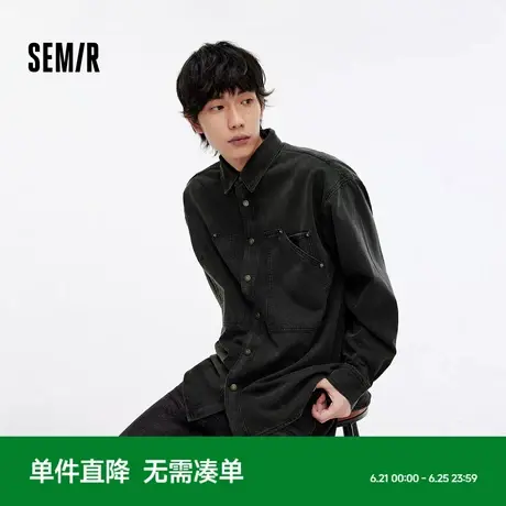 森马长袖衬衫男复古牛仔外套黑色秋季酷帅宽松工装上衣时尚百搭潮商品大图