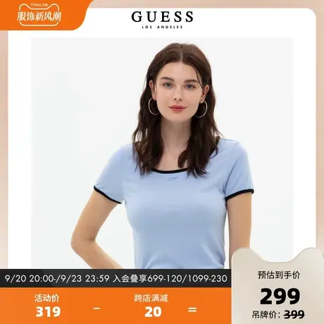 【秀智明星同款】GUESS2023新款女圆领撞色T恤短袖上衣YM2K2492图片