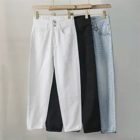 白色哈伦牛仔裤女夏季2023年新款设计感小个子高腰显瘦百搭老爹裤图片