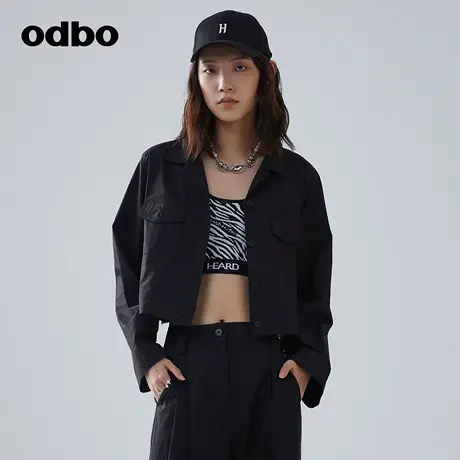 odbo/欧迪比欧原创设计潮牌黑色短款衬衫女夏季新款百搭上衣商品大图