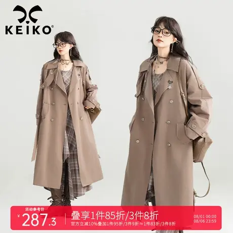 KEIKO 法式高级感中长款系带风衣女25秋季英伦通勤双排扣外套大衣商品大图