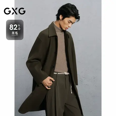 GXG男装 绿咖色斜纹肌理通勤长款大衣24冬品G24X264003图片