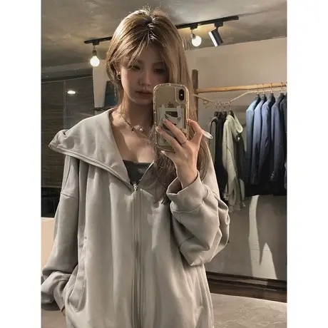 ins超火拉链开衫卫衣女秋装韩版宽松百搭bf慵懒风连帽上衣外套潮商品大图