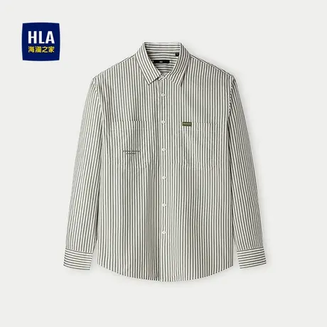 HLA/海澜之家长袖休闲衬衫2025秋季新款条纹宽松休闲领绣花衬衣男商品大图