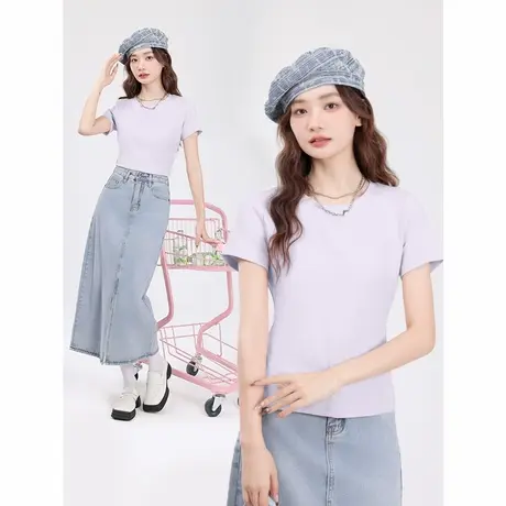KWV真维斯小个子女上衣紧身短袖t恤女2025新款爆款夏时尚修身显瘦商品大图