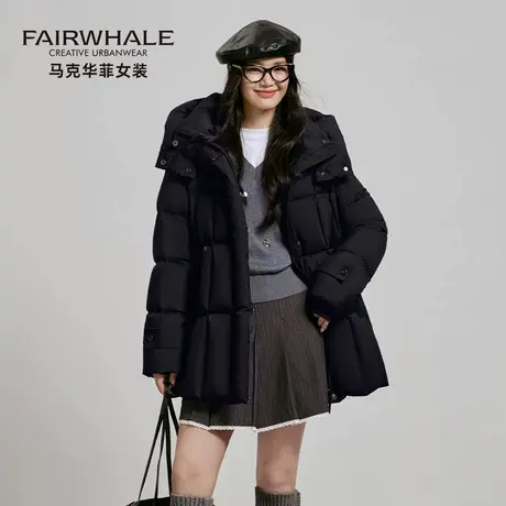 马克华菲中长款连帽羽绒服女2025冬季抗寒保暖加厚小个子鹅绒外套商品大图
