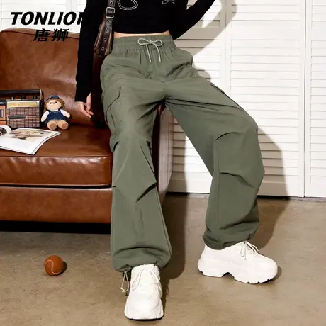 唐狮官方直筒工装裤女款2026新款夏季薄款户外运动登山伞兵裤子VB图片