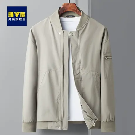 雅鹿夹克男春秋新款美式复古飞行员时尚棒球领休闲潮流宽松外套男商品大图