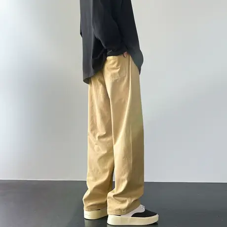 卡其色休闲裤男士秋款夏季坠垂感美式宽松直筒阔腿秋季男款长裤子商品大图