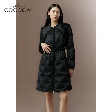 COCOON商场同款2023秋冬新款复古学院风翻领中长款泡芙羽绒服图片