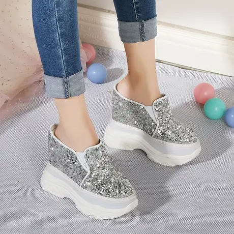 包头坡跟拖鞋女外穿夏季增高厚底14cm松糕鞋懒人亮片无后跟凉拖鞋商品大图