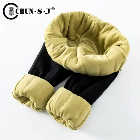 两粒扣夹棉加绒黑色打底裤女外穿冬款加厚保暖紧身棉裤小脚铅笔裤图片