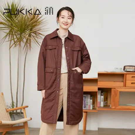 蒲PUKKA 棉衣女深咖色假口袋设计小众中长款棉服保暖御寒图片