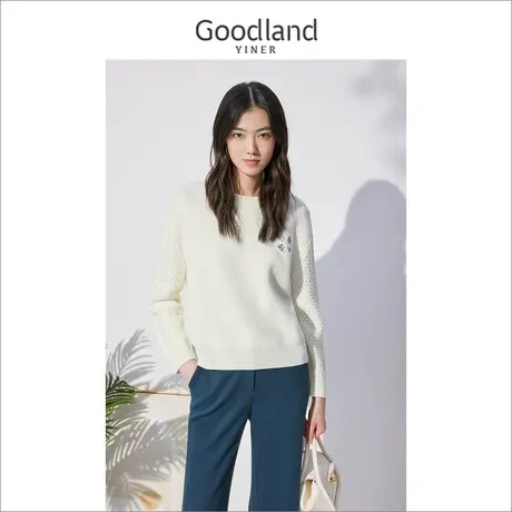 音儿美地女装2022冬季新款长袖套头毛衣钉珠针织衫商品大图