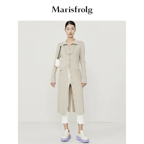 【商场同款】玛丝菲尔秋季新款米白色气质修身针织开衫连衣裙女商品大图