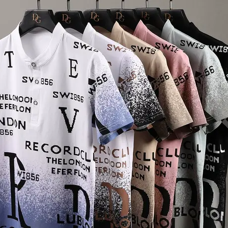 立领短袖Polo衫纯棉T恤男潮流修身有领宽松体潮牌带领丅休闲上衣商品大图