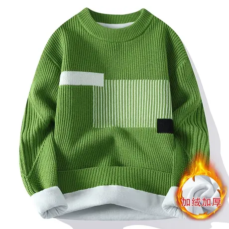 毛衣男冬季加绒加厚冬季保暖青少年冬款圆领针织打底衫秋线衣男装商品大图