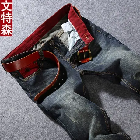文特森春秋款男士修身直筒牛仔裤男青少年休闲宽松长裤韩版潮男装商品大图