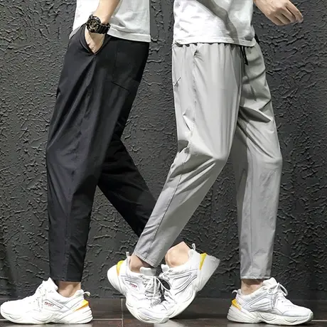 男士夏季冰丝超薄休闲裤韩版春秋款百搭中学生运动长裤子速干潮流图片