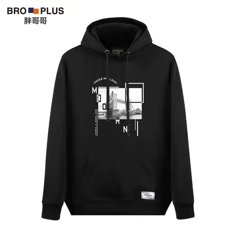 胖哥哥新款加绒大码卫衣男厚款胖子加肥加大连帽外套休闲宽松套头商品大图
