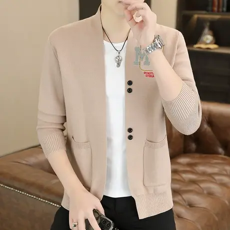 男士潮牌针织开衫外套秋季简约情侣提花字母毛衣潮流百搭外穿上衣商品大图