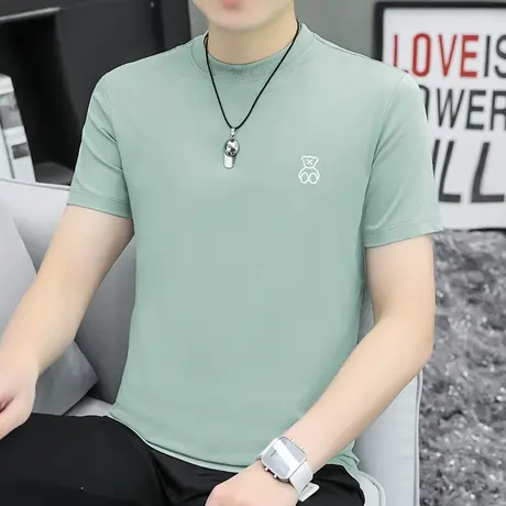 凉感sorona冰丝光棉t恤男短袖夏季抗菌上衣服小熊印花圆领体恤衫图片