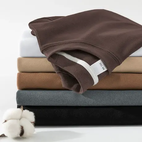 300g重磅双面德绒t恤男士长袖圆领上衣服内搭打底衫纯色小衫体恤商品大图