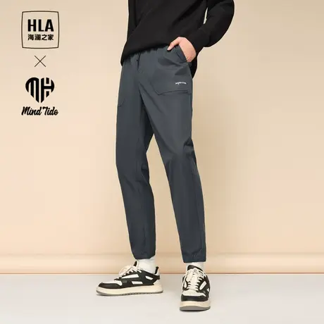 HLA/海澜之家工装风运动休闲裤秋季新松紧腰微弹直筒印花长裤子男图片