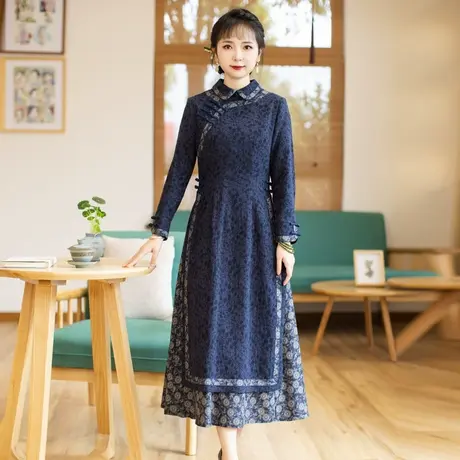 筠雅新中式国风长旗袍年轻款少女新款连衣裙女时尚中式裙子23J212图片