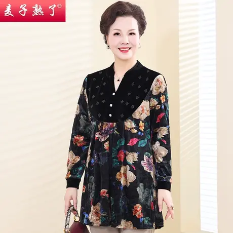 妈妈春装2023丝绒小衫春秋休闲大码阔太洋气高贵奶奶中老年人女装图片